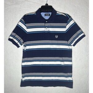 Chaps Men's Striped Short Sleeve Polo Shirt M Navy White Blue Cotton